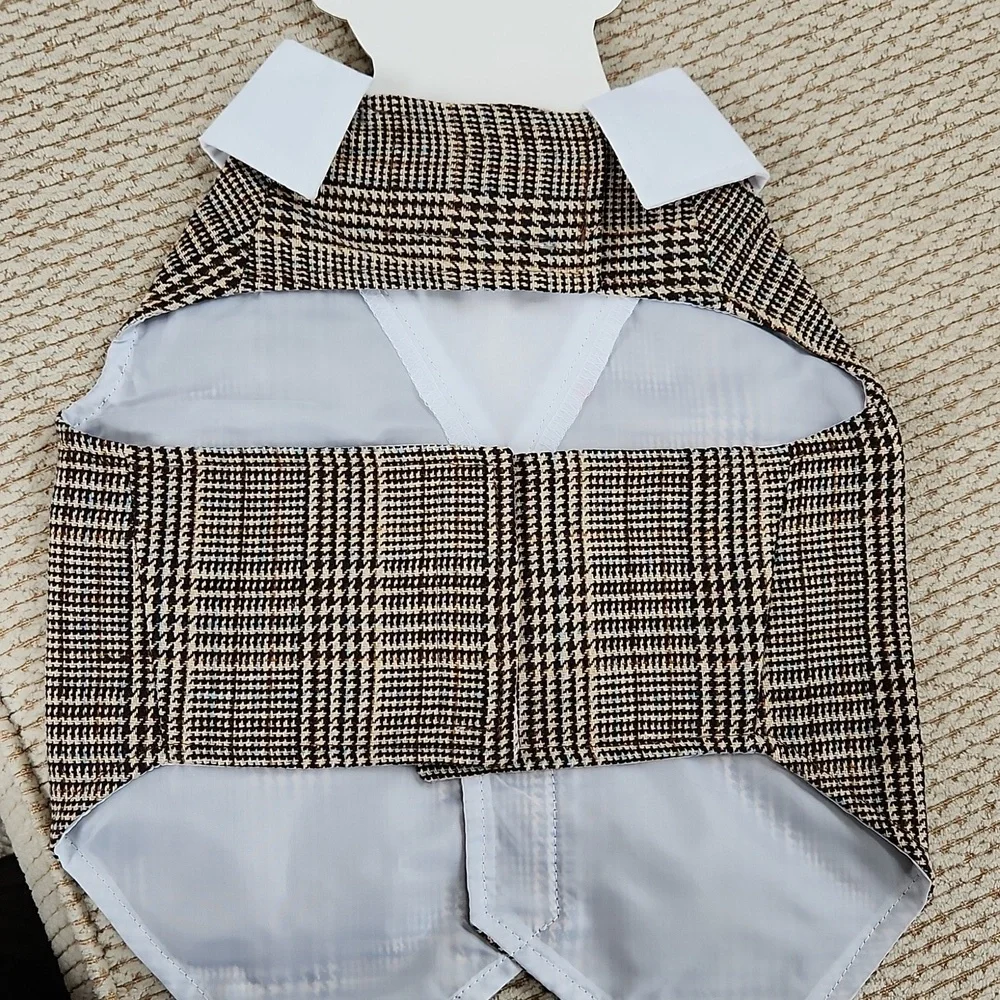 Stylish Dog Costume with Hat - Brown Plaid